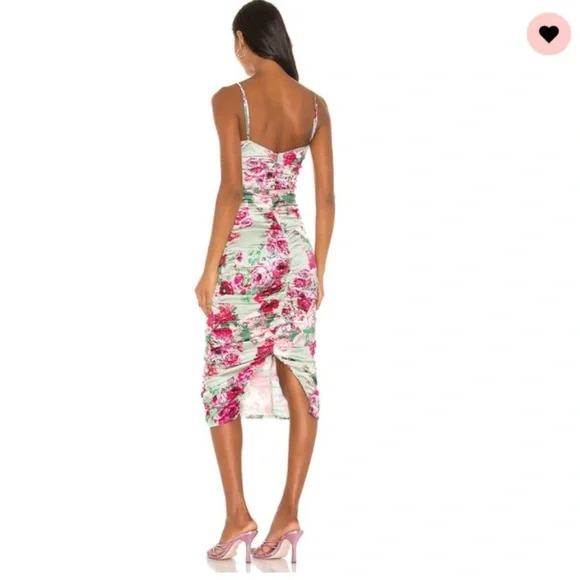 For Love And Lemons Robin Pink Floral Midi Dress Size L - Picture 2 of 7